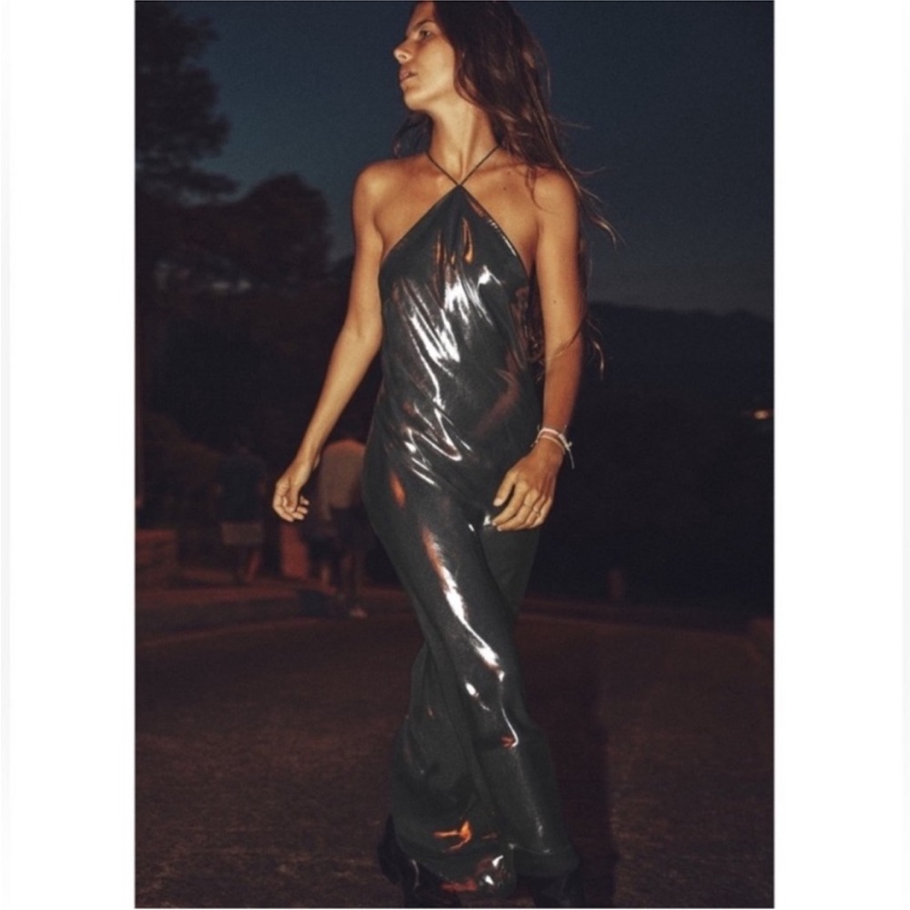 Zara limited edition metallic with rhinestone halter dress